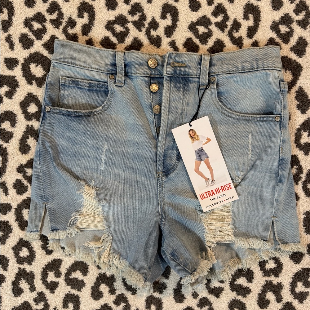 Ultra High-Rise Distressed Denim Shorts